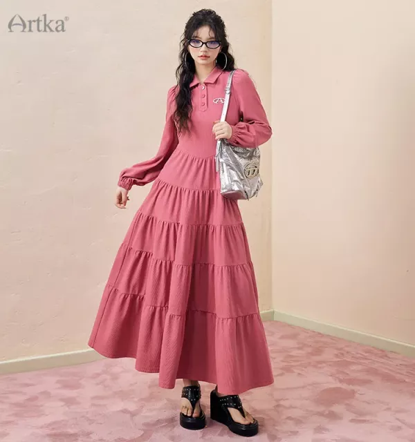 Polo Neck Long Puff Sleeves Cake Dress