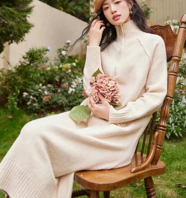 Wool Knitted Sweater Midi Dresses