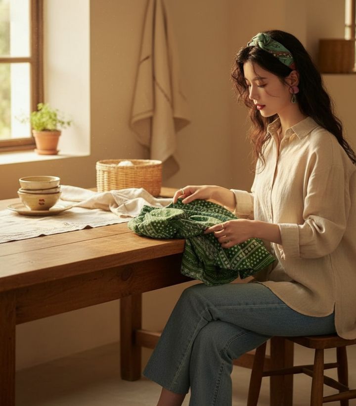 A person sits on a mini bike, showcasing Tiny Spark cargo pants with white, purple, and green stripe details, paired with white high-top sneakers.