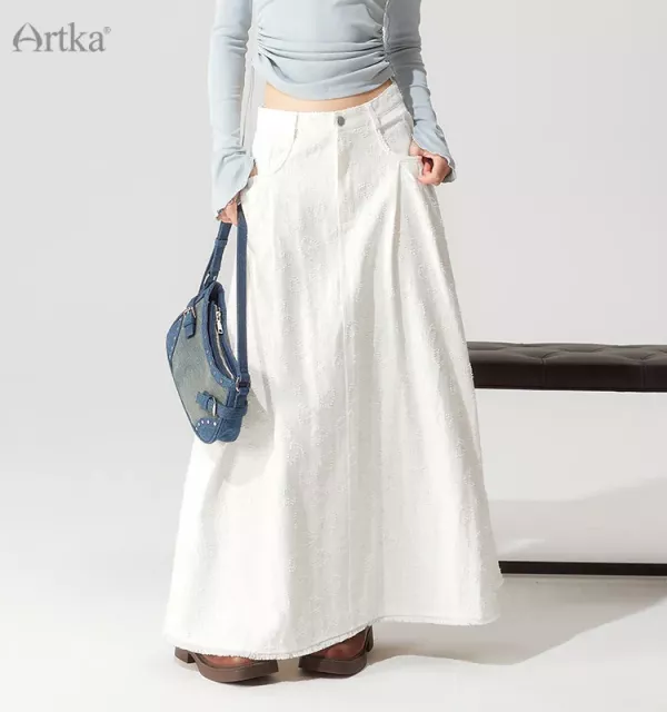 White Heart Jacquard A-Line Skirt With Pocket