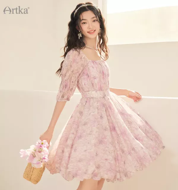 Elegant Puff Sleeves Floral Dress