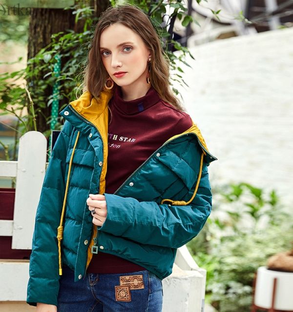 Dual Color Puffer Jacket With Hood