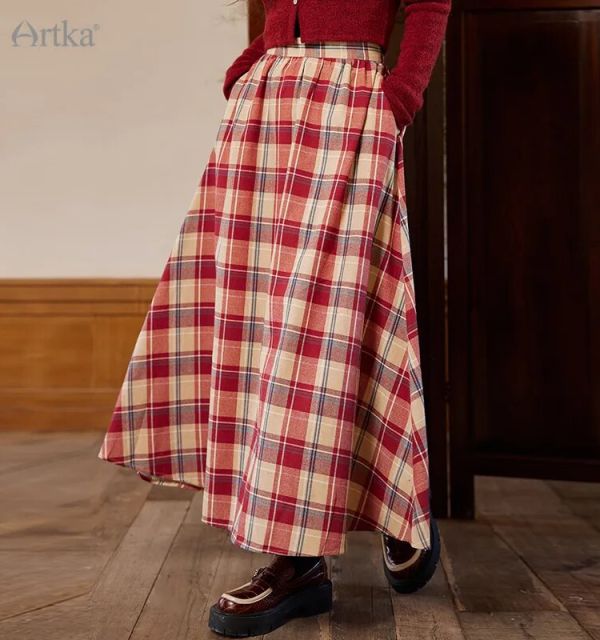 Vintage Style Plaid A-Line Skirt With Pocket