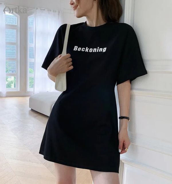 Letter Embroidered T-shirt Dress