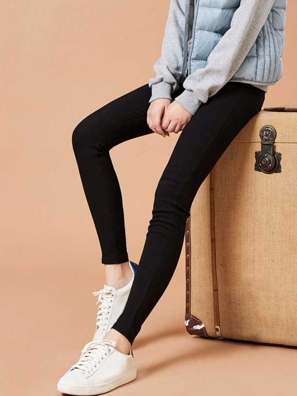 Black Casual Spandex Leggings