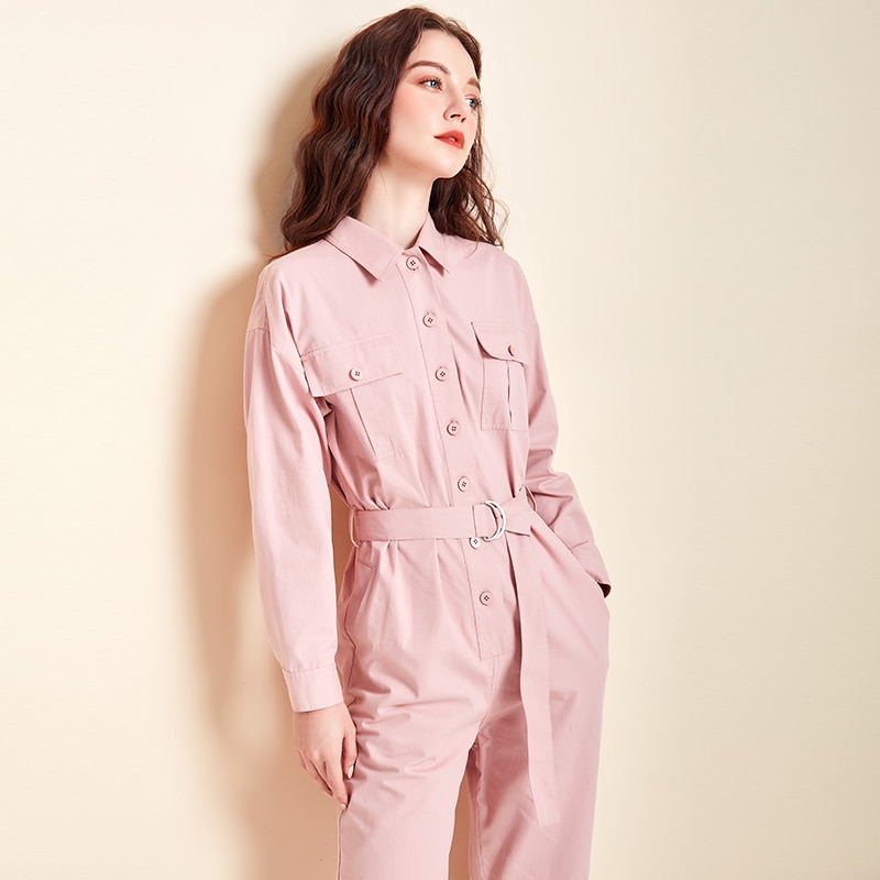 Pink Thread And Moti Work Jumpsuit With Waist Belt main image 0