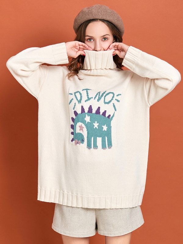 Cartoon Embroidery Loose Fit Turtleneck