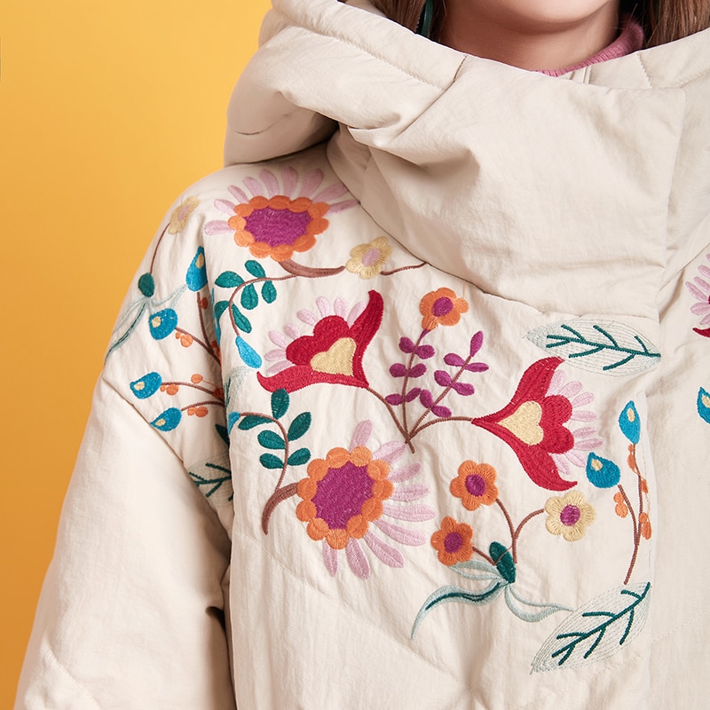 Flower Embroidery Hooded Long Puffer Jacket – Artka Official