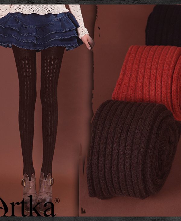 Solid Color Cable Knit Tights