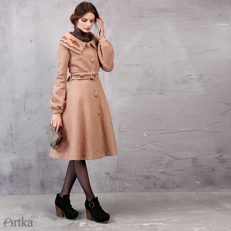 Embroidery A-Line Coat With Belt – Artka Official