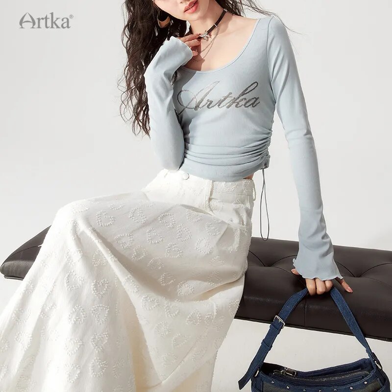 White Heart Jacquard A-Line Skirt With Pocket - Artka Official