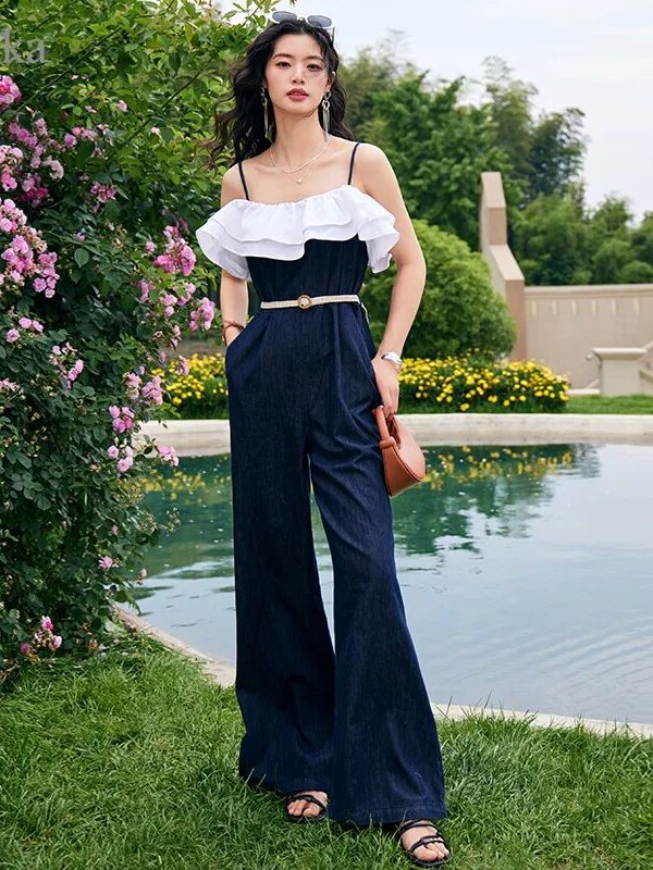 Ruffle Wide Leg Jumpsuit With Belt