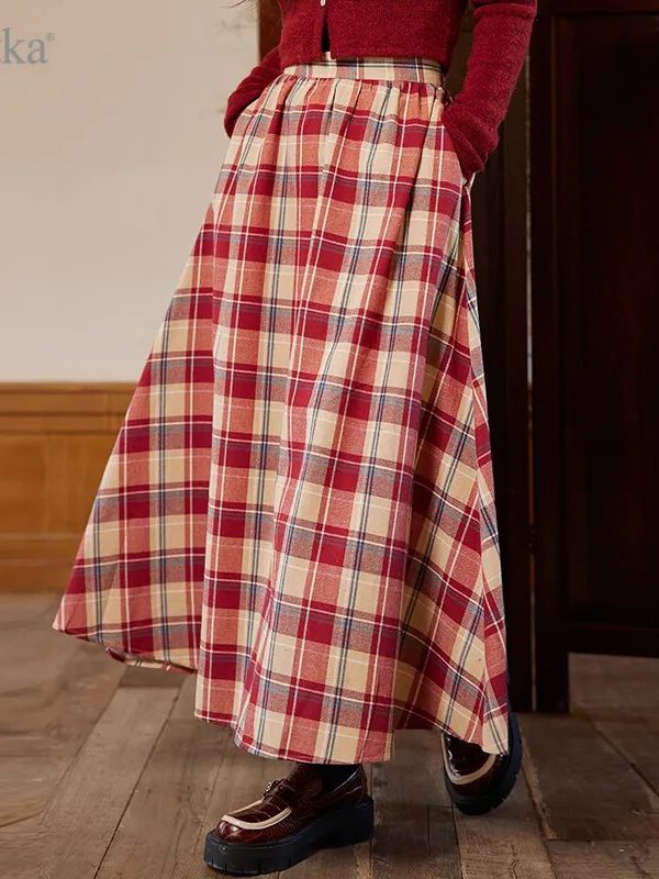 Vintage Style Plaid A-Line Skirt With Pocket