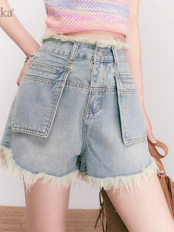 Raw Hem High Waist Denim Shorts