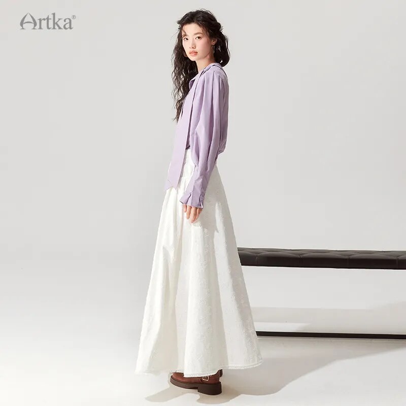 White Heart Jacquard A-Line Skirt With Pocket - Artka Official