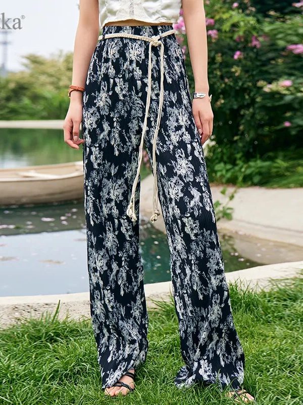 Chiffon Floral Printed Wide Leg Pants