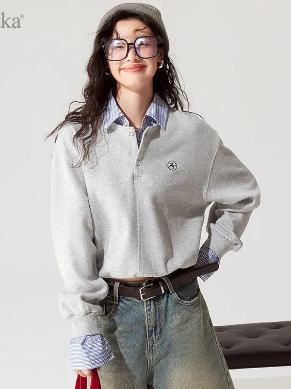 Casual Gray Long Sleeve Loose Sweatshirt