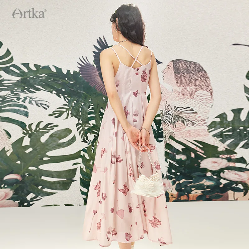 High Waist Sleeveless Floral Print Summer Dress - Artka Official