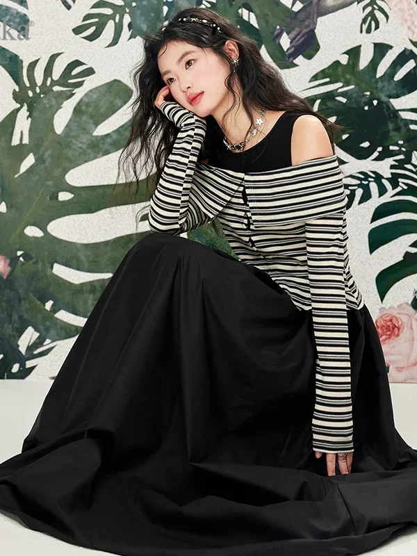 Chic Black Tank & Knitwear 2-Piece Dress Set