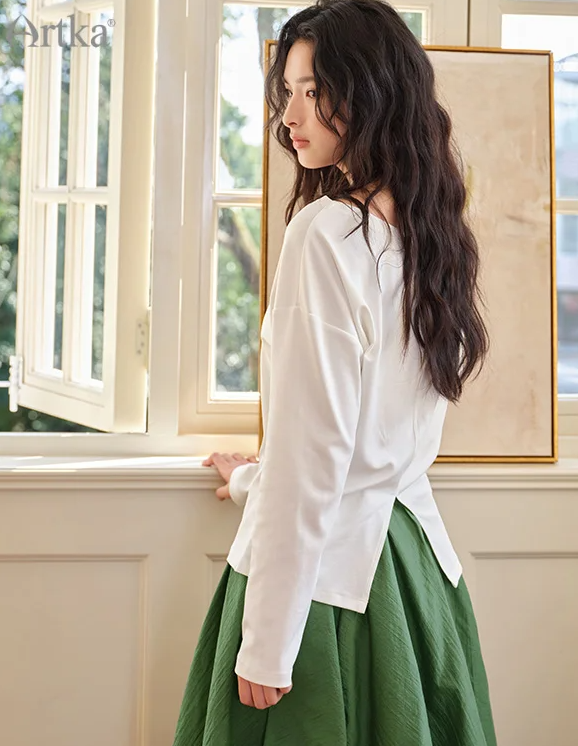 Simple Modal Cotton Long Batwing Sleeve T-shirt