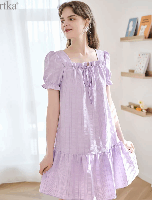 Lavender Win Square Collar Chiffon Dress