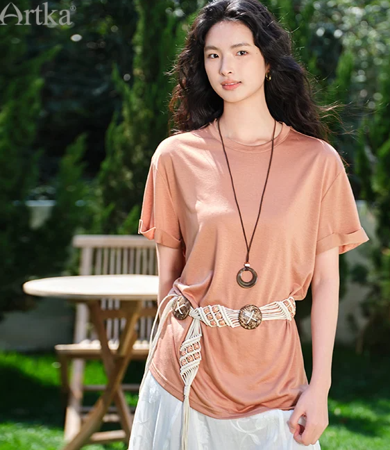 Casual O-Neck Solid Lyocell T-shirt
