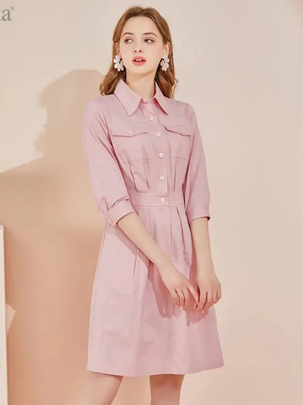 Pink Safari Pocket Shirt Dress