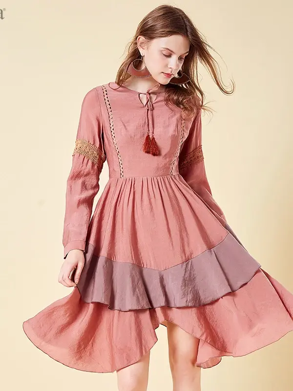 Tassel Tie Asymmetric Hem Dress