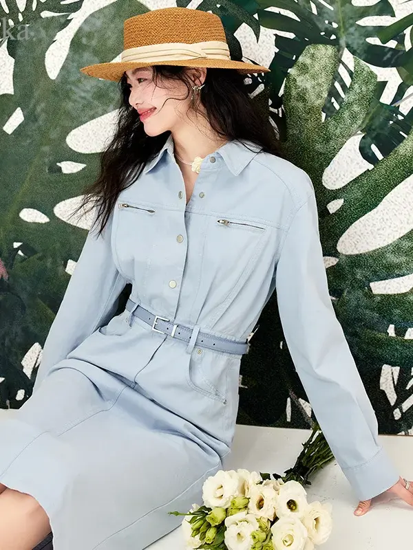 Zip Detail Belted Shirt Dress
