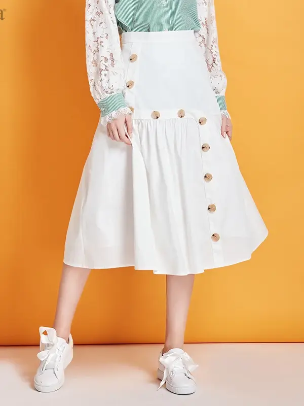 Button-Detail A-Line Ankle-Length Skirt