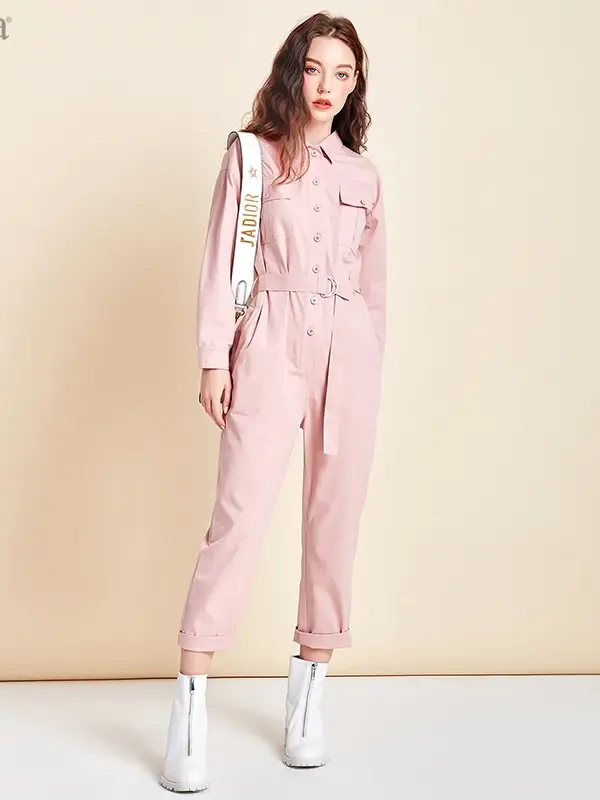 Belted Utility Shirt Jumpsuit