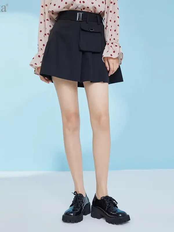 Pocket-Detail Belted A-Line Mini Skirt