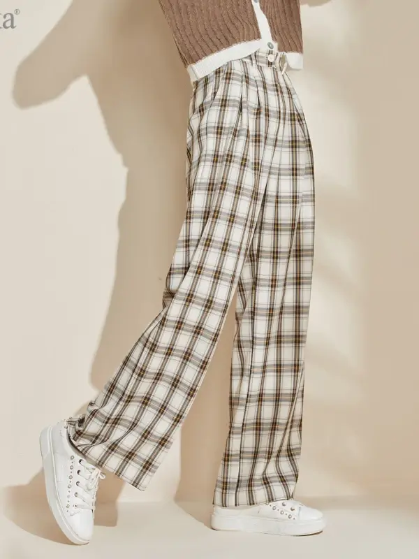 Plaid High-Waist Wide-Leg Trousers
