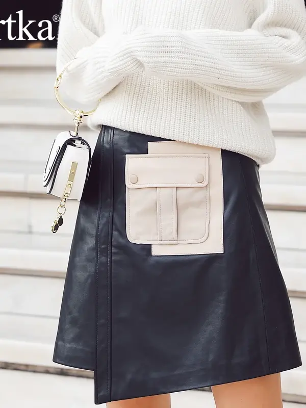 Asymmetrical Leather Mini Skirt