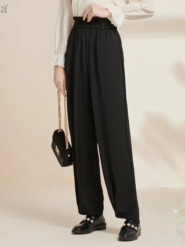 Beaded Side-Trim High-Waist Tapered Trousers