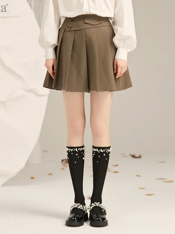 High-Waist Pleated A-Line Mini Skirt