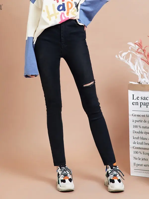 High-Waist Distressed Skinny Jeans
