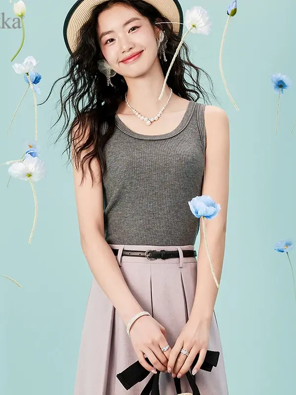 Ribbed Knit Scoop-Neck Tank Top
