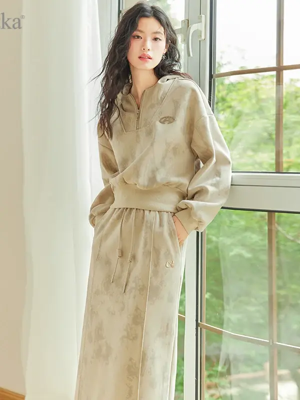 Tie-Dye Hooded Sweatshirt and Ankle-Length Skirt Set