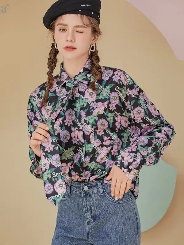 Floral Serendipity Print Tie-Neck Blouse