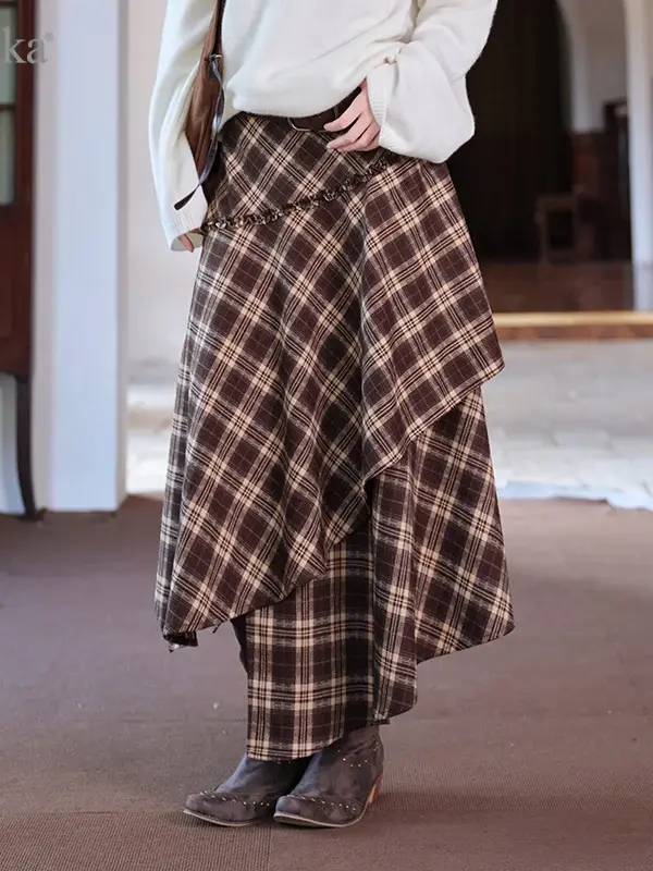 Plaid Asymmetrical A-Line Skirt