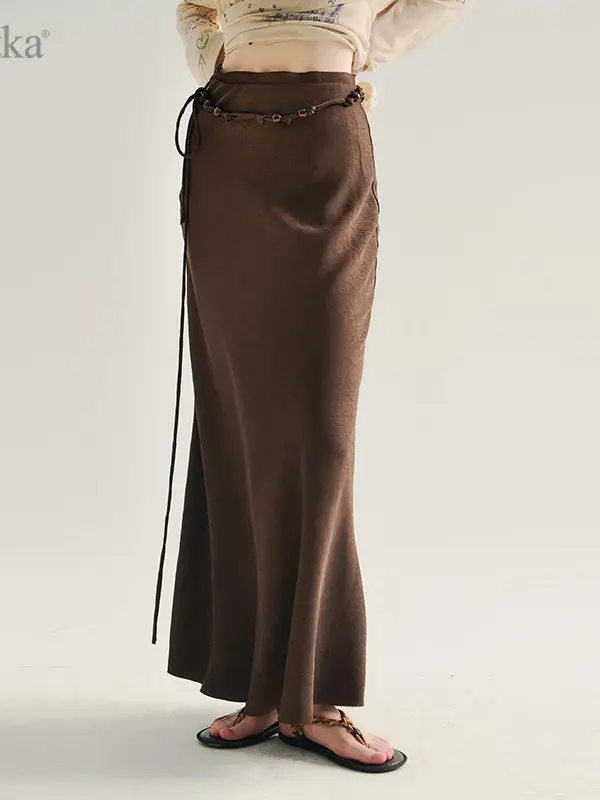 Beaded Tie-Waist Mermaid Maxi Skirt