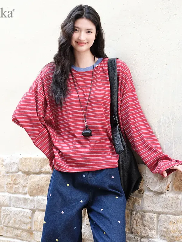 Striped O-Neck Long Sleeve Top